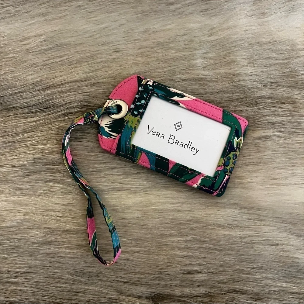 New VERA BRADLEY Tropical Paradise Luggage Tag ID Window Pink Green Floral